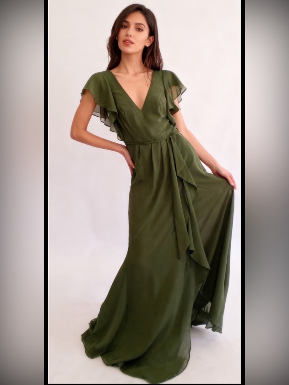 Gorgeous double layered chiffon flutter sleeve dress